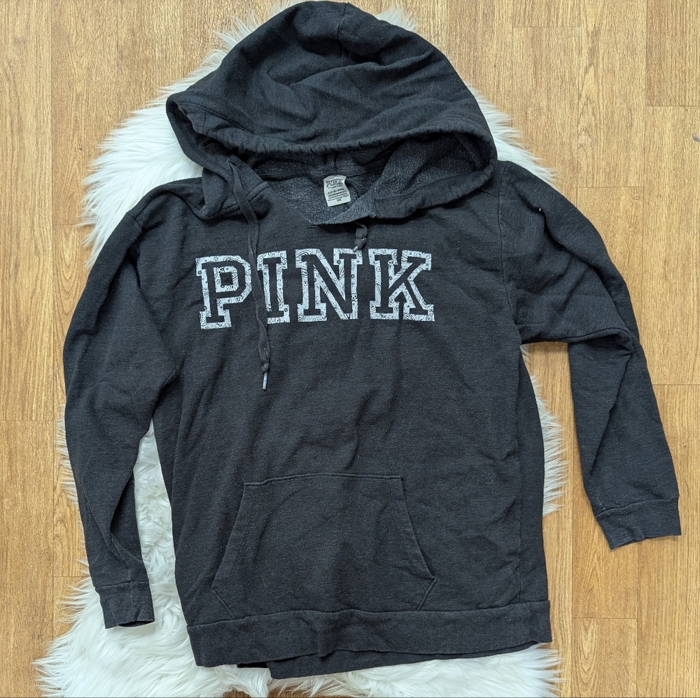 PINK Victoria's Secret V-neck Pull Over Hoodie With Paisley Logo Print
